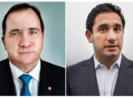 Sammangofning av 2 porträtt, till vänster Stefan Löfvén och till höger Ardalan Shekarabi