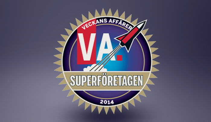 VA Superföretagens logga 2014 mot en blågrå bakgrund.
