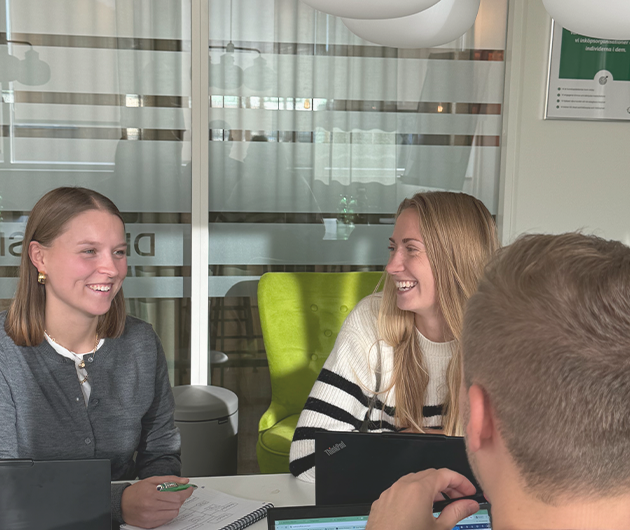 En grupp yngre kollegor sitter och arbetar runt ett bord.